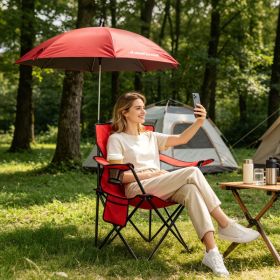 1Pc Camping Chair With Umbrella Lightweight Foldable Outdoor Chair With Cup Holder Detachable Sun Canopy Carrying Bag 330LBS Max Load For Beach P (Option: Red)