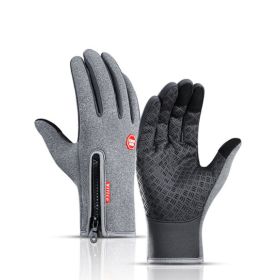 Winter Gloves Touch Screen Riding Motorcycle Sliding Waterproof Sports Gloves With Fleece (Option: Grey-M)