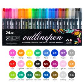 Double Line Outline Pen 24 Color Suit Dream Color Mark Fluorescent Marker (Option: 24 Colors Suit)