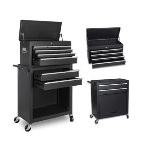 Tool Chest, 8-Drawer Rolling Tool Storage Cabinet With 2 In 1 Detachable Top Tool Box, Liner, Lockable Wheels, Side Hooks, Locking Mechanism, Met (Option: Black)