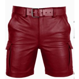 New Product Best-selling Hot Sale Solid Color PU Casual Men's Short Leather Pants Shorts (Option: Red-S)