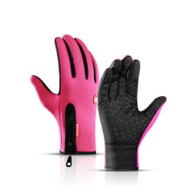 Winter Gloves Touch Screen Riding Motorcycle Sliding Waterproof Sports Gloves With Fleece (Option: Rose red-L)