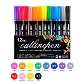 Double Line Outline Pen 24 Color Suit Dream Color Mark Fluorescent Marker (Option: 12 Colors Suit)