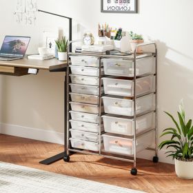 Rolling Storage Cart 15-Drawer Trolley With Chrome Plated Metal Frame (Option: Transparent)