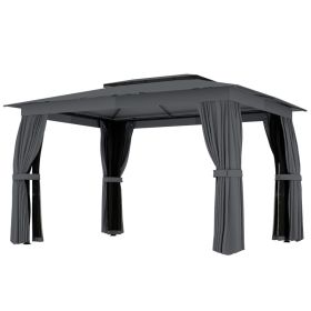 10 x 12 Outdoor Patio Gazebo, Soft Top Gazebo Canopy Shelter with Curtains, Netting, Steel Frame, Hooks, Dark Gray (Option: Dark Gray-2045x385x210 mm)