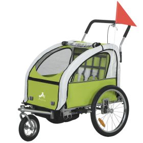2-Seat Elite 360 Swivel Bike Trailer for Kids Bicycle Cargo Trailer with Water-Resistant Windows, Green and White (Option: Green-720x220x830 mm)