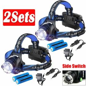 Rechargeabl LED Headlight Headlamp Head Torch Flashlight Work Light Camping Lamp (Option: 2sets)