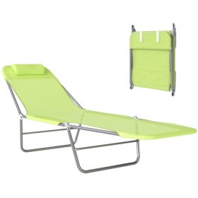 Folding Chaise Lounge Pool Chairs, Outdoor Sun Tanning Chairs With Pillow, Reclining Back, Steel Frame & Breathable Mesh For Beach, Yard, Patio, (Option: Green Silver)