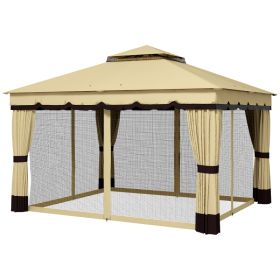 10 x 12 Double Roof Patio Gazebo Canopy, Outdoor Gazebo Shelter with Netting & Curtains, for Garden, Lawn and Deck (Option: Beige-2010x395x240 mm)