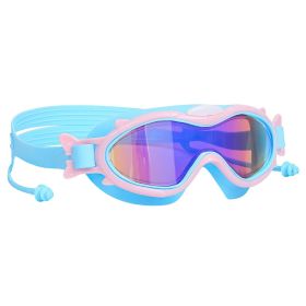 3 Colors Option - 1Pc Kids Swim Goggles With Ear Plugs For Kids UV Protection Anti-Fog Leak Proof Wide View Pool Swimming Goggles For Youth Boys (Option: BlueWithPinkRim)