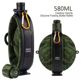 Collapsible Military Water Bottle Silicone Water Kettle Canteen with Compass Foldable Water Bottle for Traveling Hiking Camping (Color: B3)
