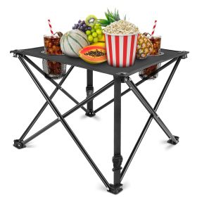 1Pc Foldable Camping Table Portable Picnic Table Lightweight Travel Desk with 2 Cup Holders Carrying Bag (Color: Black)