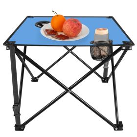 1Pc Foldable Camping Table Portable Picnic Table Lightweight Travel Desk with 2 Cup Holders Carrying Bag (Color: Blue)