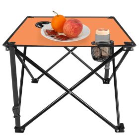 1Pc Foldable Camping Table Portable Picnic Table Lightweight Travel Desk with 2 Cup Holders Carrying Bag (Color: Orange)