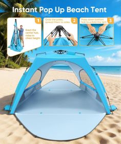 Beach Tent Sun Shelter for 5-6 Person, Pop Up Beach Canopy, UPF 30+ UV Protection, Breathable Mesh Window (Color: Sky Blue   XL)
