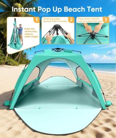 Beach Tent Sun Shelter for 5-6 Person, Pop Up Beach Canopy, UPF 30+ UV Protection, Breathable Mesh Window (Color: Mint Green L)