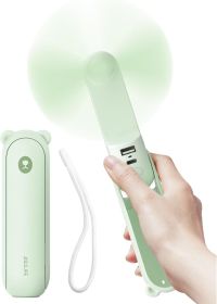 Handheld Fan with 4500 mAh Powerbank Max 37 Hours Runtime, Pocket Portable Battery Operated or USB Powered Folding Personal Fan, 3 Speeds (Color: Green)