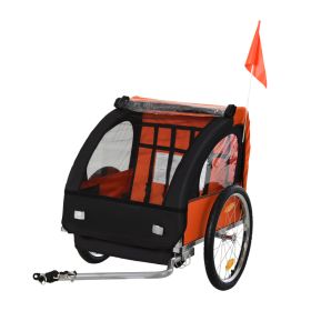 2-Seat Child Bike Trailer for Kids with a Strong Steel Frame, 5-Point Safety Harnesses, & Comfortable Seat, Orange (Option: Orange, Black-790x220x680 mm)
