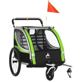 2-in-1 Walk/Ride Child Baby Bike Trailer for Kids 2 Seater, High-Visibility Bike Stroller for Toddler Wagon, Weather-Strong Double Bicycle Traile (Option: Green-750x220x860 mm)