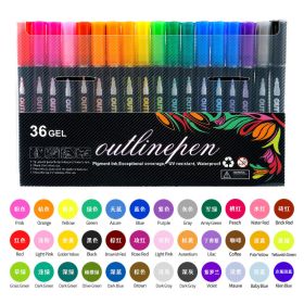 Double Line Outline Pen 24 Color Suit Dream Color Mark Fluorescent Marker (Option: 36 Colors Suit)