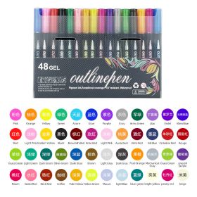 Double Line Outline Pen 24 Color Suit Dream Color Mark Fluorescent Marker (Option: 48 Colors Suit)