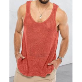 Men's Summer Loose Sleeveless Knitted Vest (Option: Watermelon Red-XXL)