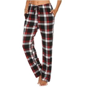 Women's Stretch Plaid Casual Pants With Pockets (Option: Wine Reddish Black-M)